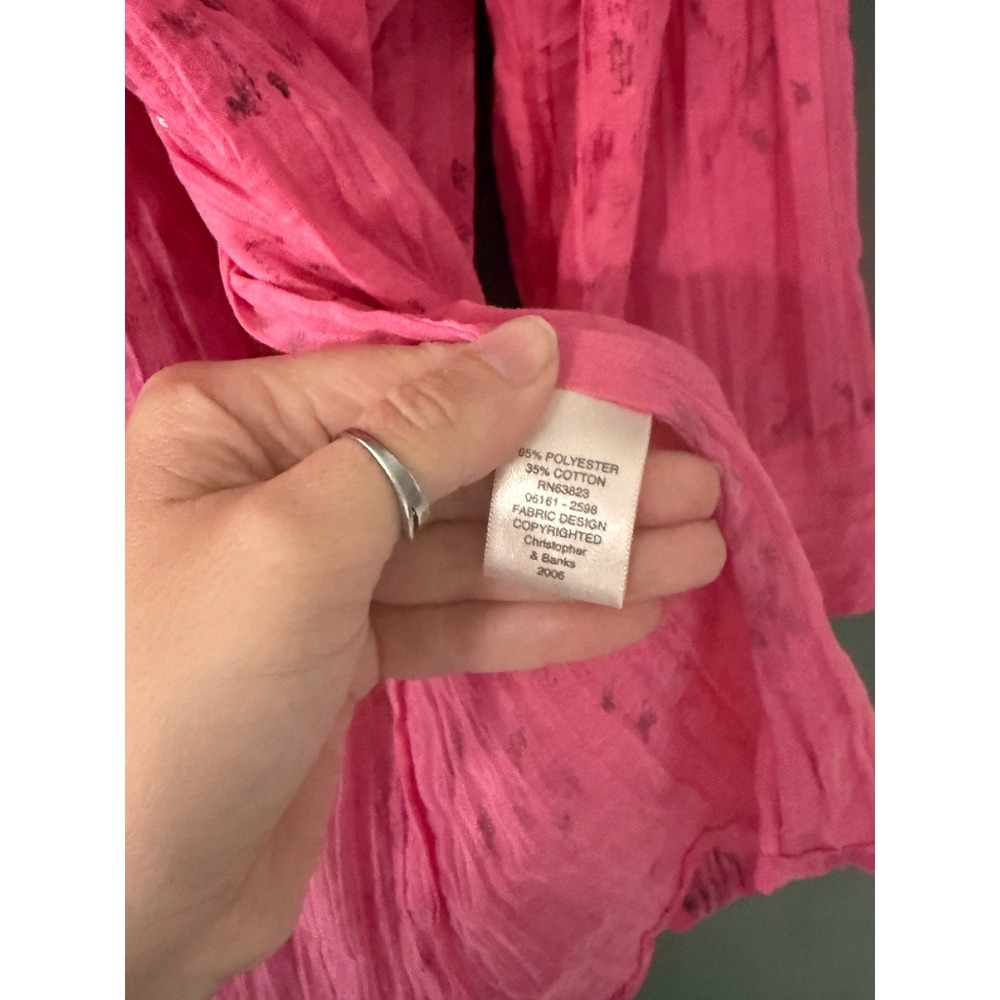 Christopher & Banks Pink Crinkle Button Down Shirt Abstract M Light Peasant - Picture 6 of 8